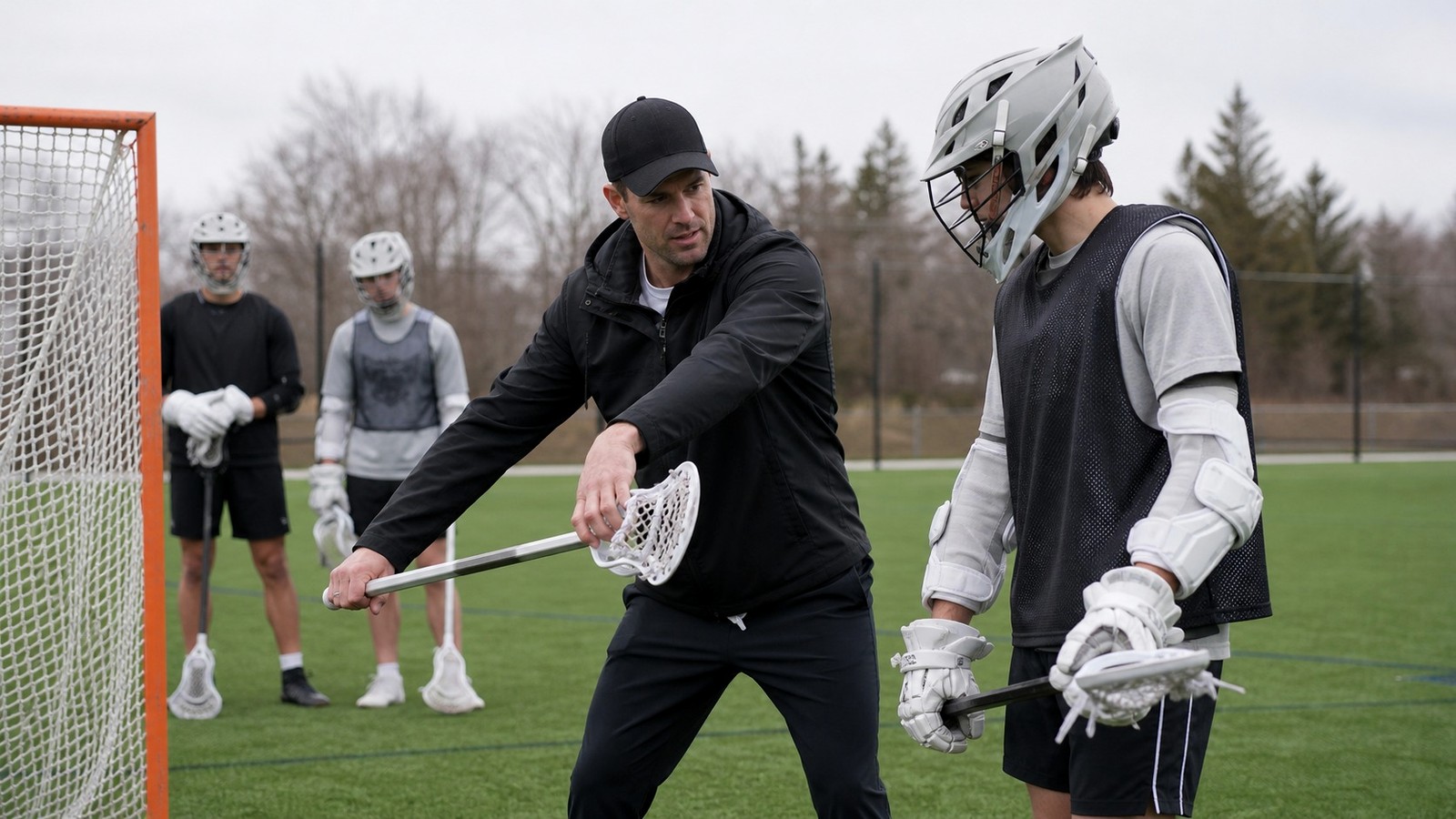Lacrosse players demonstrating concepts from Defensive Concepts Unique to Box Lacrosse