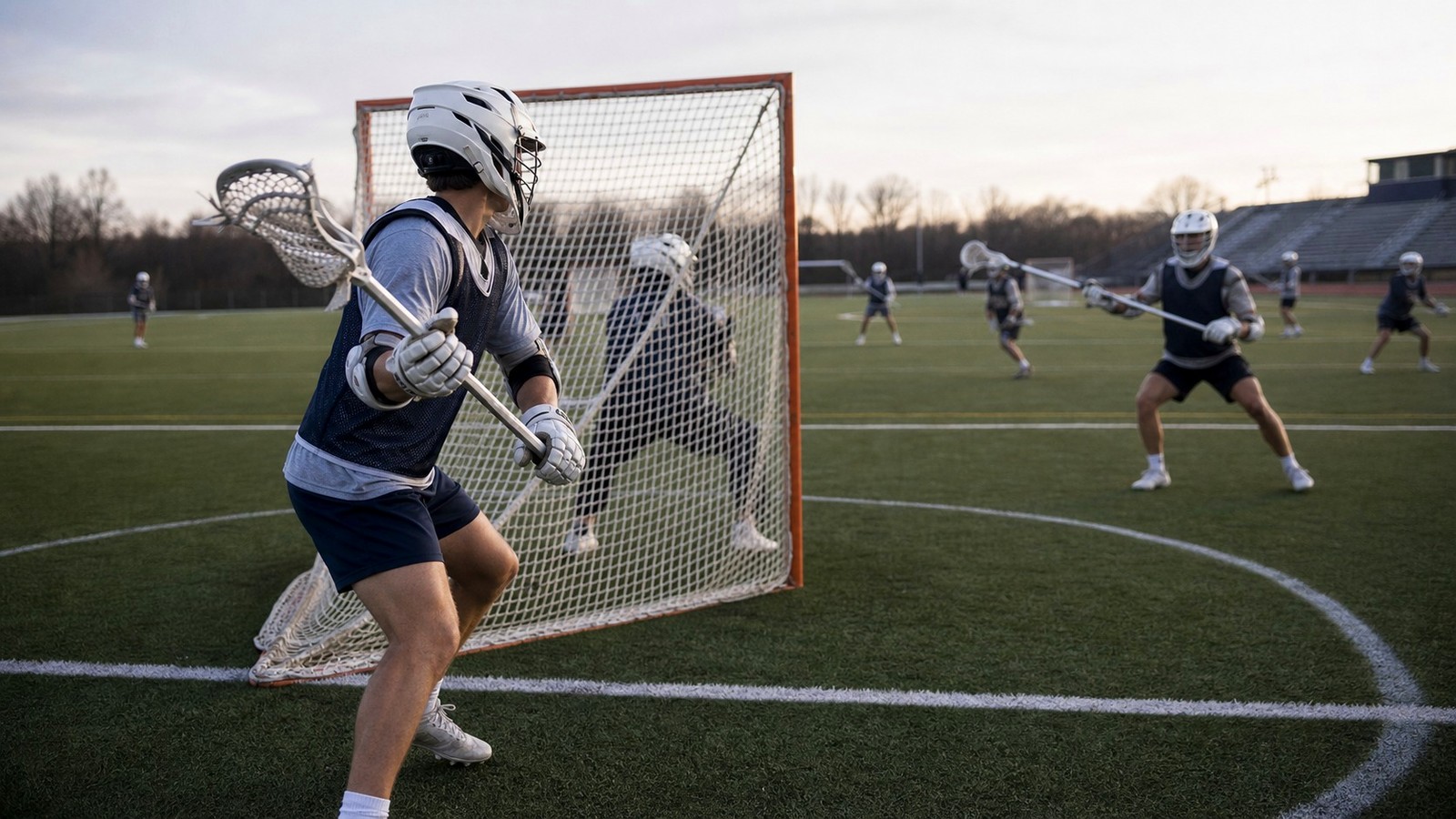 Lacrosse players demonstrating concepts from Offensive Strategy in Box Lacrosse vs Field Lacrosse